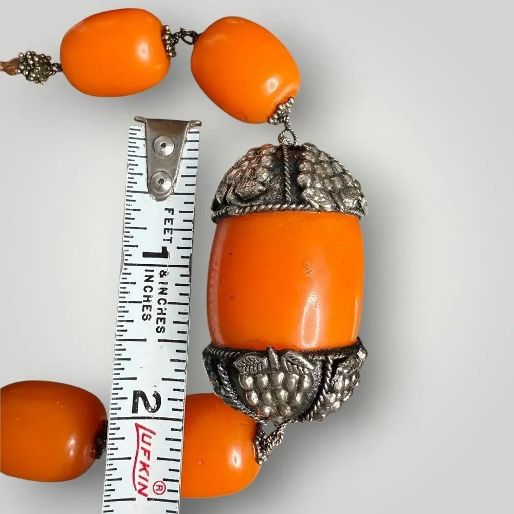 Chunky Orange Beaded Necklace  19 inch Vintage Style Resin Statement Jewelry